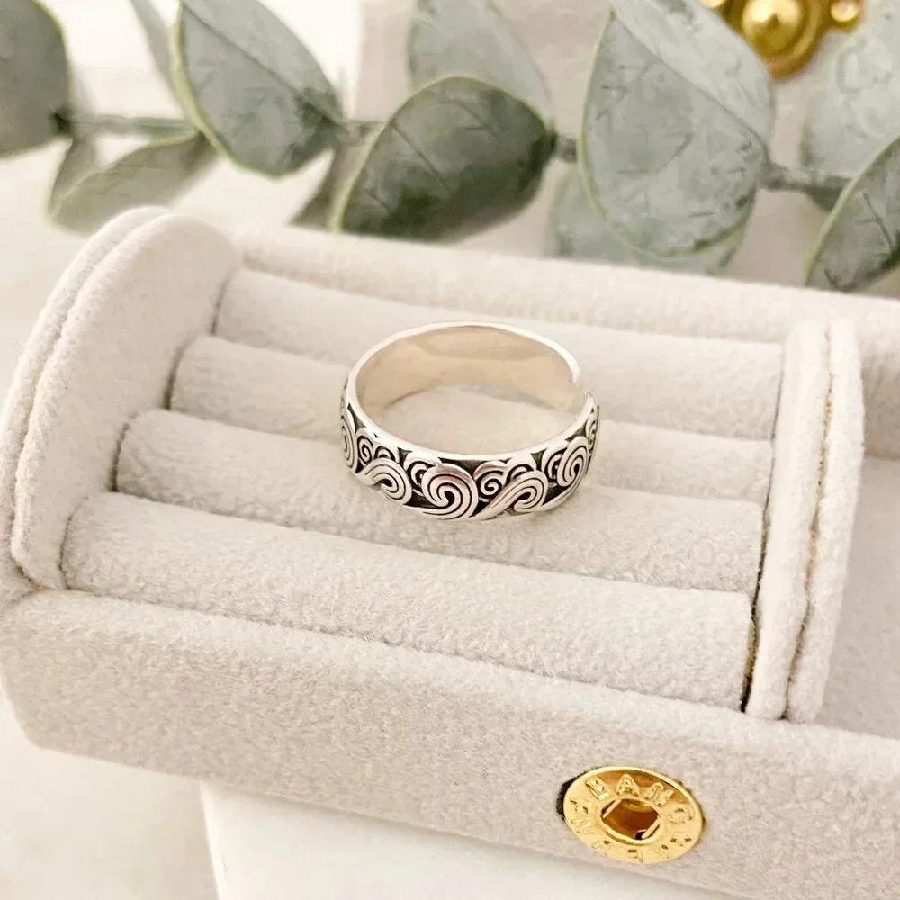 925 Sterling Silver Wave Ring Band Engraved Ring Boho Ring Minimalist Ring